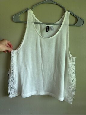 Divided White Lace-Trim Tank Top